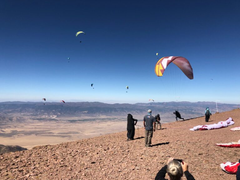 Paragliders launching above the Sevier Valley, Utah